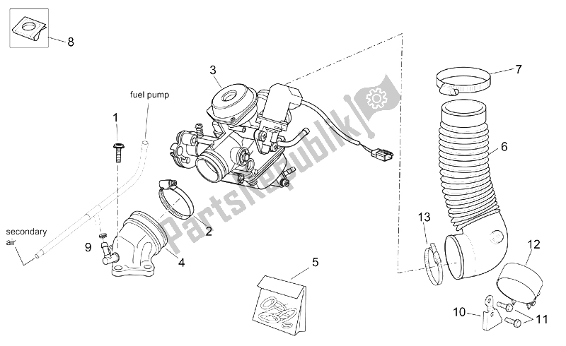 Todas as partes de Carburador I do Aprilia Scarabeo 125 200 E2 ENG Piaggio 2003