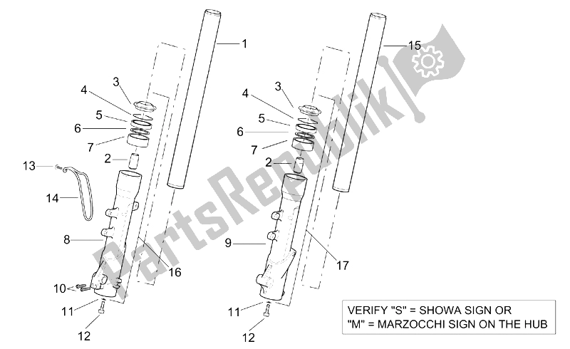 Todas as partes de Garfo Dianteiro Ii do Aprilia Leonardo 250 ST ENG Yamaha 2001