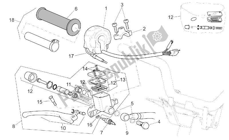 All parts for the Rh Controls of the Aprilia SR 50 H2O NEW DI Tech 2004