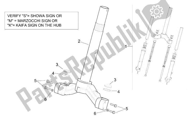 All parts for the Front Fork - Stem Base of the Aprilia Scarabeo 125 200 E3 ENG Piaggio 2006