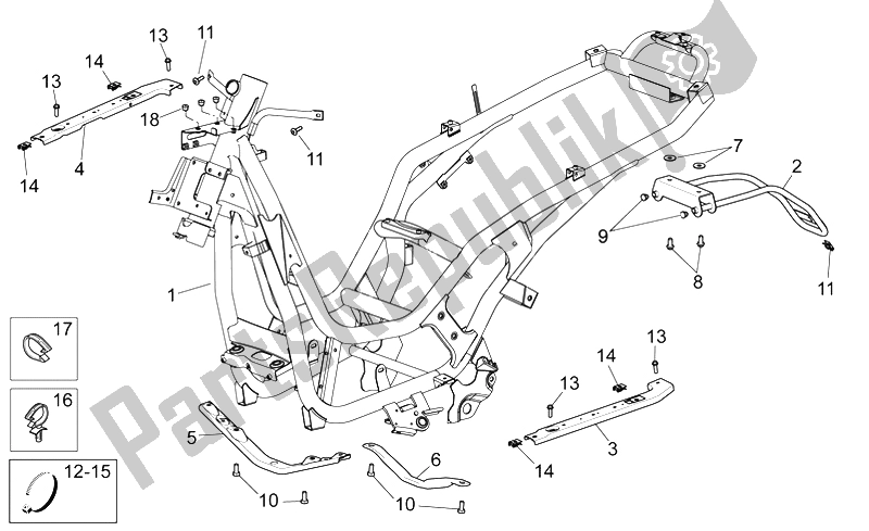 All parts for the Frame of the Aprilia Scarabeo 300 Light E3 2009