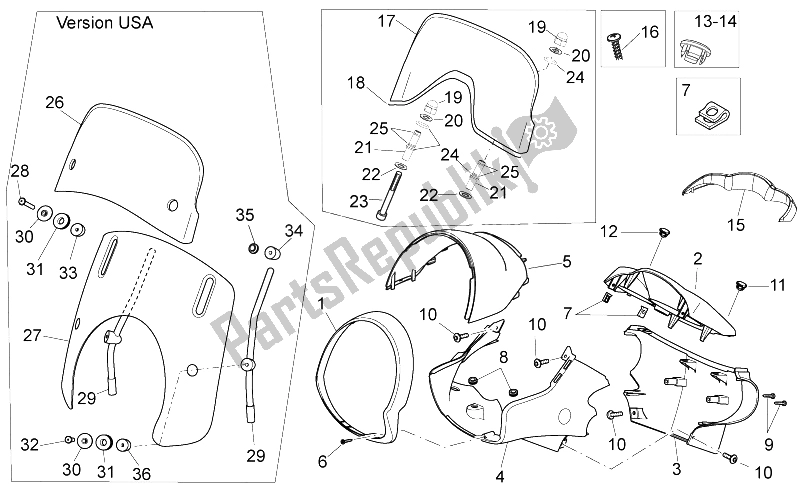 All parts for the Front Fairing of the Aprilia Scarabeo 300 Light E3 2009