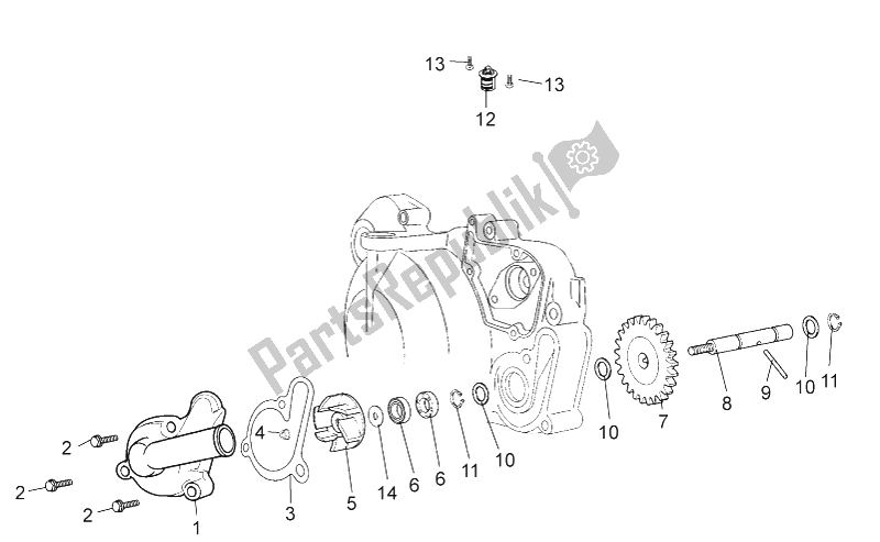 All parts for the Water Pump of the Aprilia SX 50 Limited Edition 2014