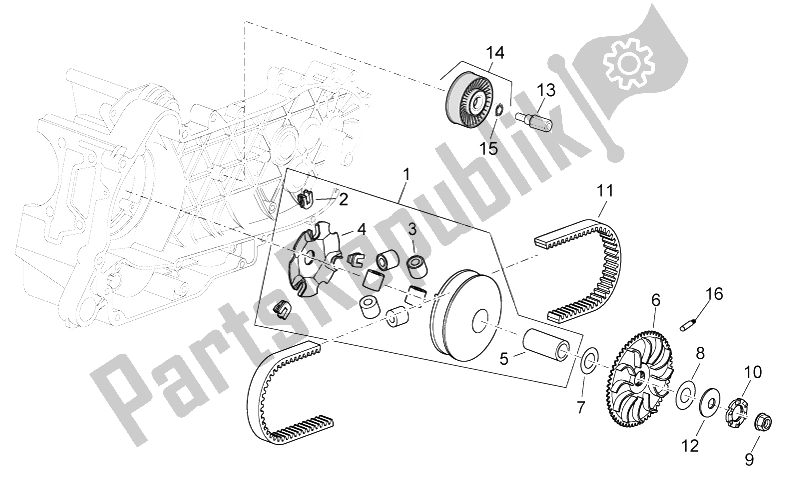 Tutte le parti per il Gruppo Variatore del Aprilia Atlantic 125 E3 2010