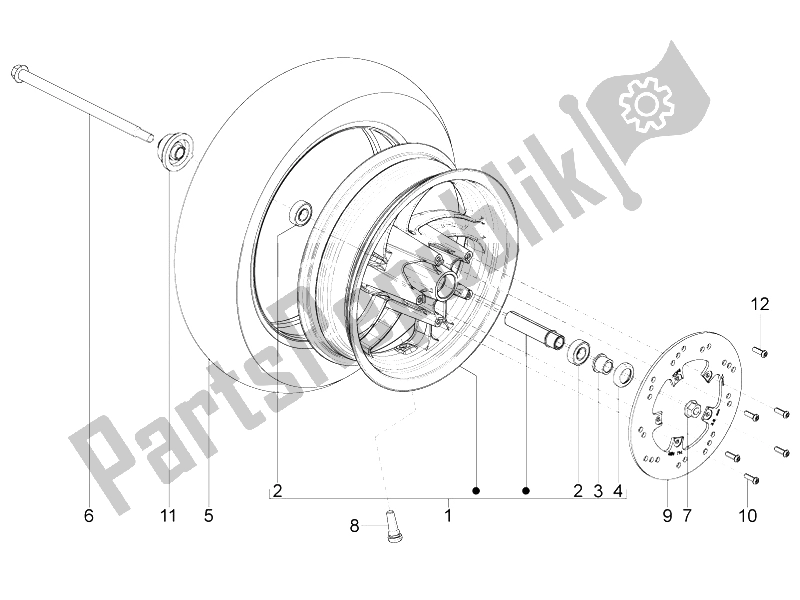 All parts for the Front Wheel of the Aprilia SR Motard 125 4T E3 2012