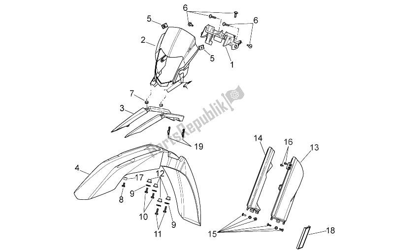 All parts for the Front Body I of the Aprilia RXV 450 550 Street Legal 2009