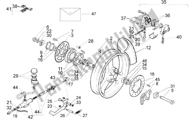 Alle onderdelen voor de Achterwiel van de Aprilia RS 125 ENG 122 CC 1996