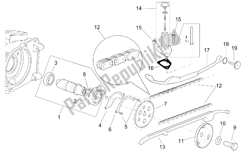 Todas as partes de Controle De Válvula do Aprilia Leonardo 250 ST ENG Yamaha 2001