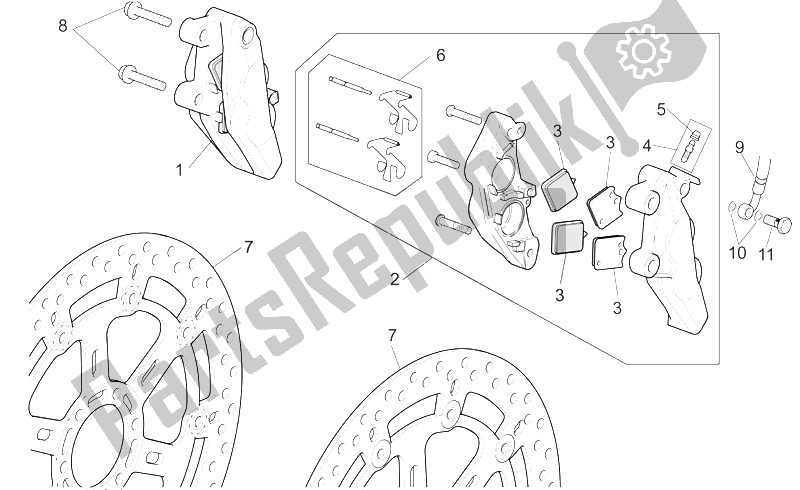 All parts for the Front Brake Caliper I of the Aprilia RSV Mille Factory 1000 2004 - 2008