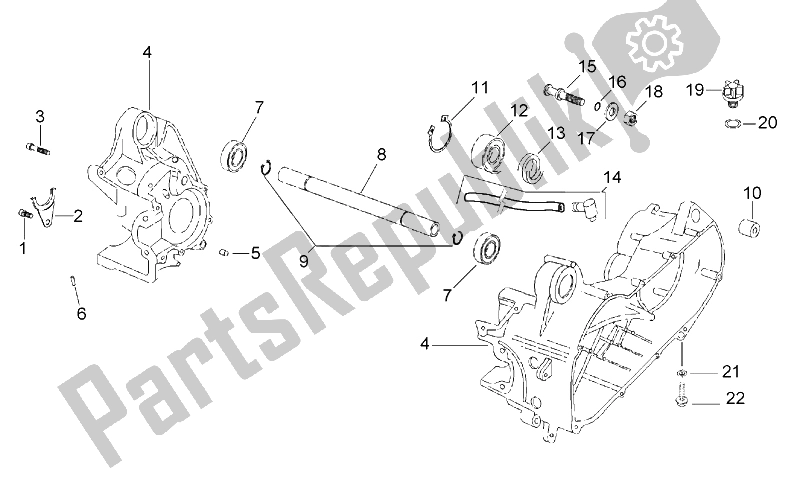 Todas as partes de Conjunto De Cárter Central do Aprilia Scarabeo 50 2T ENG Minarelli 2000