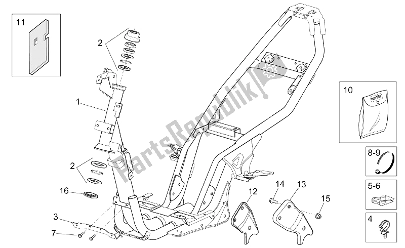 All parts for the Frame of the Aprilia SR 50 H2O NEW DI Tech 2004