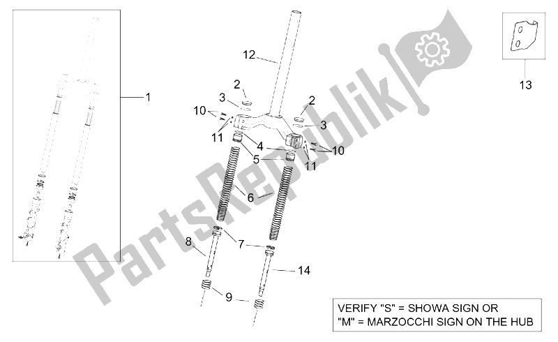 All parts for the Front Fork I of the Aprilia Leonardo 250 ENG Yamaha 1999