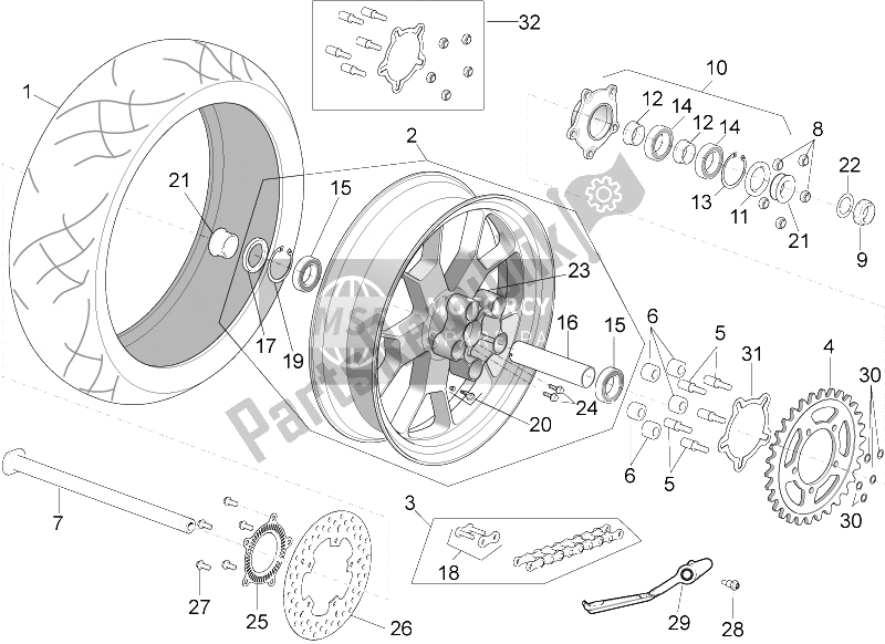 All parts for the Hinterrad of the Aprilia RSV4 RR 1000 2015