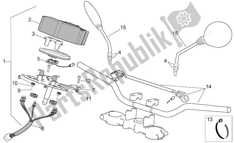 Alle Teile für das Armaturenbrett-spiegel-lenker des Aprilia MX 125 Supermotard 2004