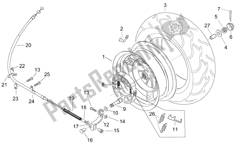 All parts for the Rear Wheel of the Aprilia Mojito 125 E3 2008