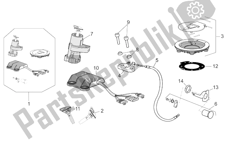 All parts for the Lock Hardware Kit of the Aprilia RSV Mille Factory 1000 2004 - 2008