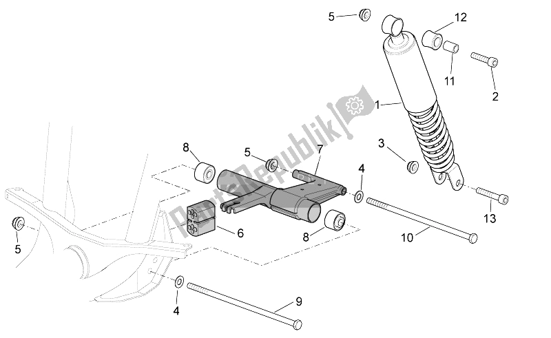 Tutte le parti per il R. Shock Absorber-connect. Asta del Aprilia Scarabeo 100 4T E3 2014