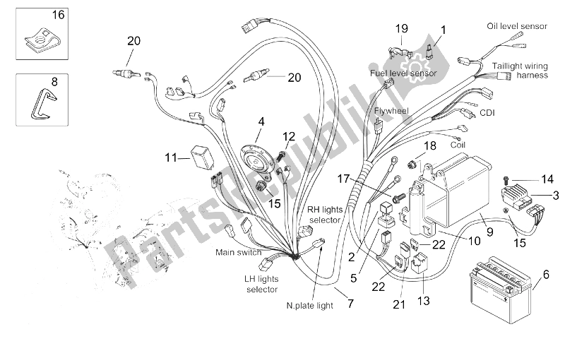 Todas las partes para Sistema Eléctrico de Aprilia Scarabeo 100 2T ENG Minarelli 2000