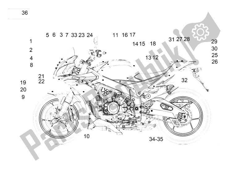 All parts for the Plate Set And Decal of the Aprilia Tuono V4 1100 Factory 2015