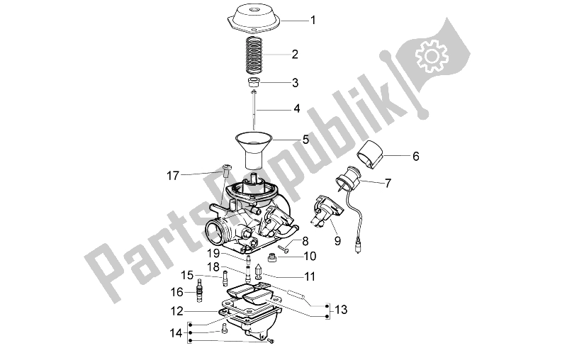 All parts for the Carburettor Ii of the Aprilia Scarabeo 50 4T 4V 2014