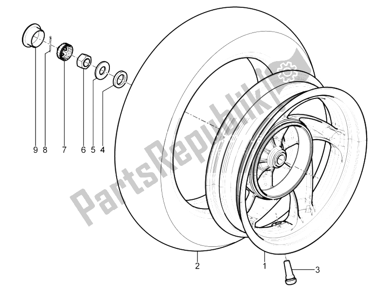All parts for the Rear Wheel of the Aprilia SR Motard 125 4T E3 2012