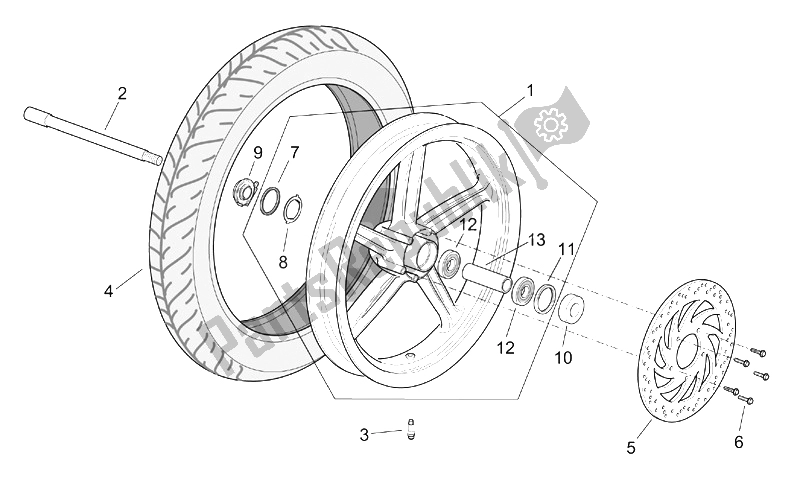 Todas as partes de Roda Da Frente do Aprilia Scarabeo 125 200 E2 ENG Piaggio 2003