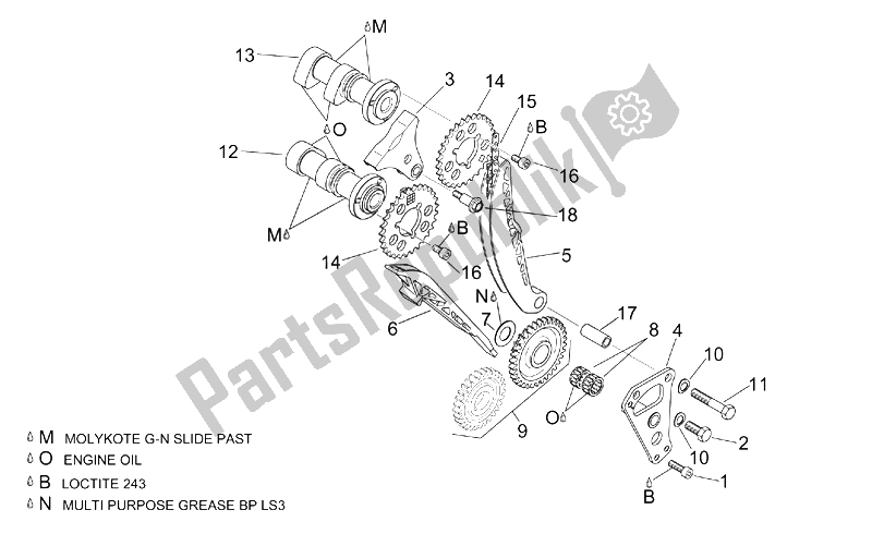 All parts for the Front Cylinder Timing System of the Aprilia ETV 1000 Capo Nord 2001