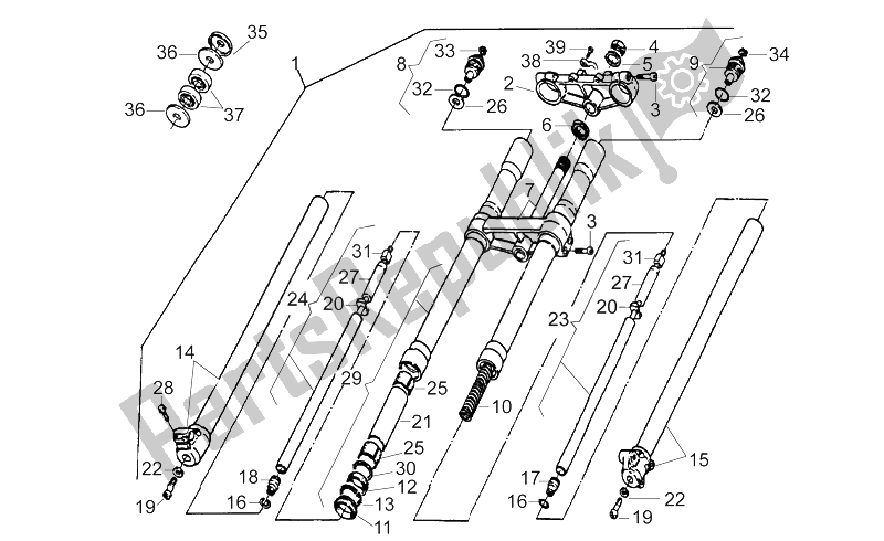 Alle onderdelen voor de Voorvork 1998 van de Aprilia RX 125 ENG 122 CC 1995