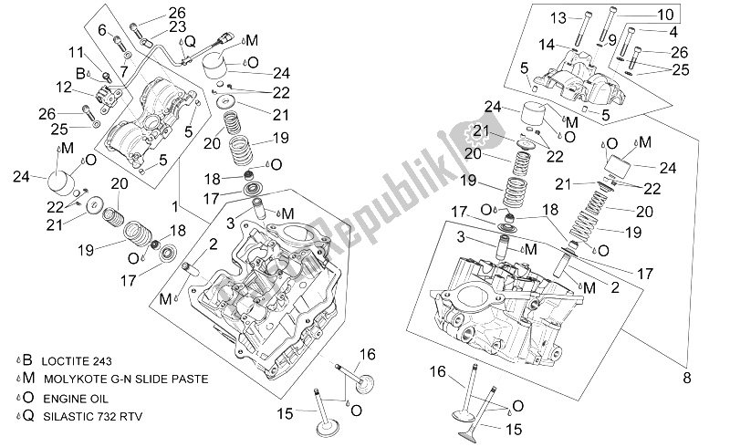 Alle onderdelen voor de Cilinderkop En Kleppen van de Aprilia RSV Mille 1000 2000