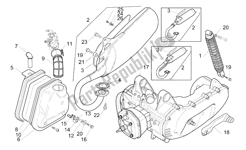 All parts for the Engine of the Aprilia Gulliver 50 H2O 1996