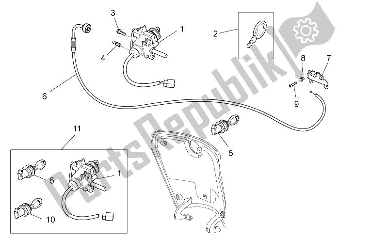 Todas as partes de Kit De Ferragens De Bloqueio do Aprilia Scarabeo 125 200 IE Light 2009