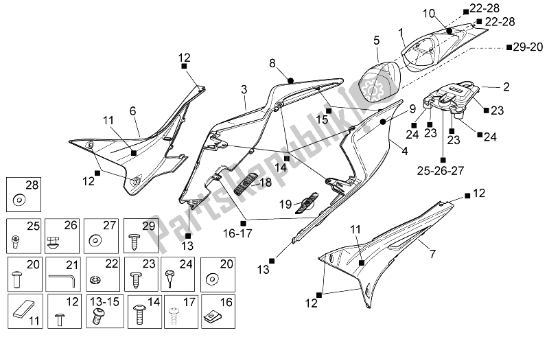 All parts for the Rear Body I of the Aprilia RSV4 Aprc R 1000 2011