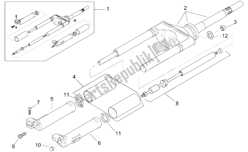 Todas as partes de Garfo Dianteiro do Aprilia Scarabeo 100 2T ENG Yamaha 2000