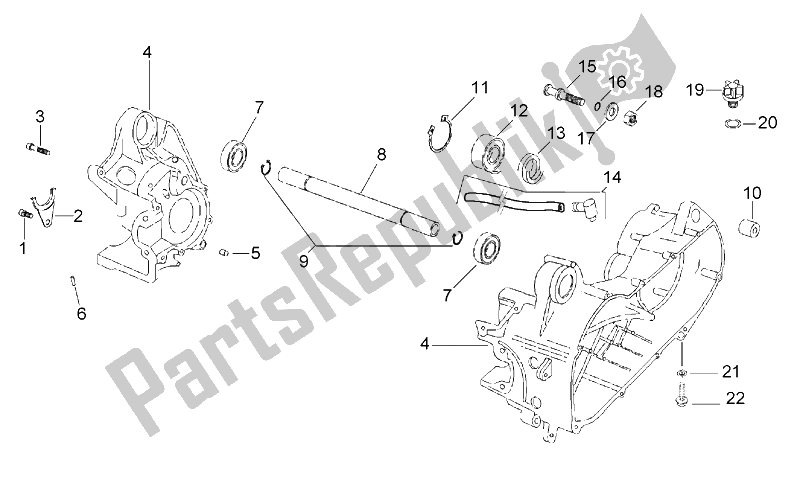 Todas as partes de Conjunto De Cárter Central do Aprilia Scarabeo 50 2T ENG Minarelli 1999