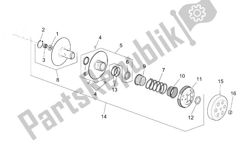 All parts for the Clutch of the Aprilia Scarabeo 100 4T E2 2001