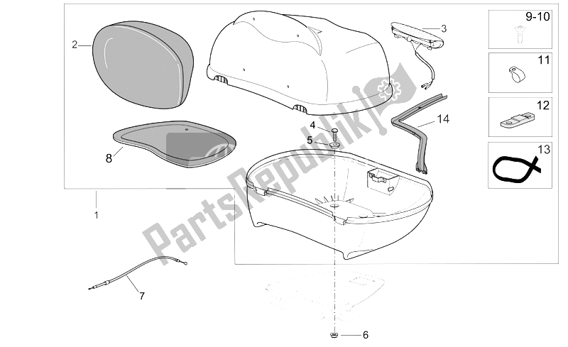 Alle Teile für das Top Box des Aprilia Scarabeo 125 250 E2 ENG Piaggio 2004