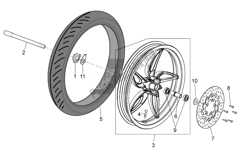 Toutes les pièces pour le Roue Avant du Aprilia Scarabeo 50 2T 2014