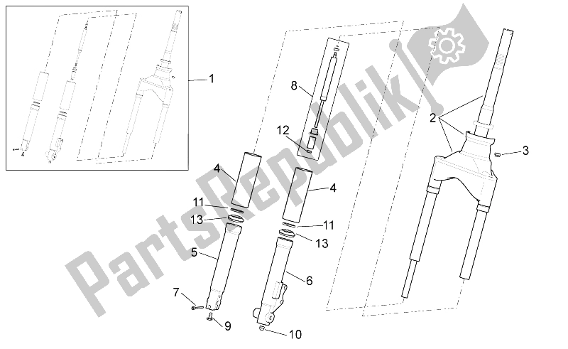 Todas las partes para Tenedor Frontal de Aprilia Scarabeo 100 4T E3 2006