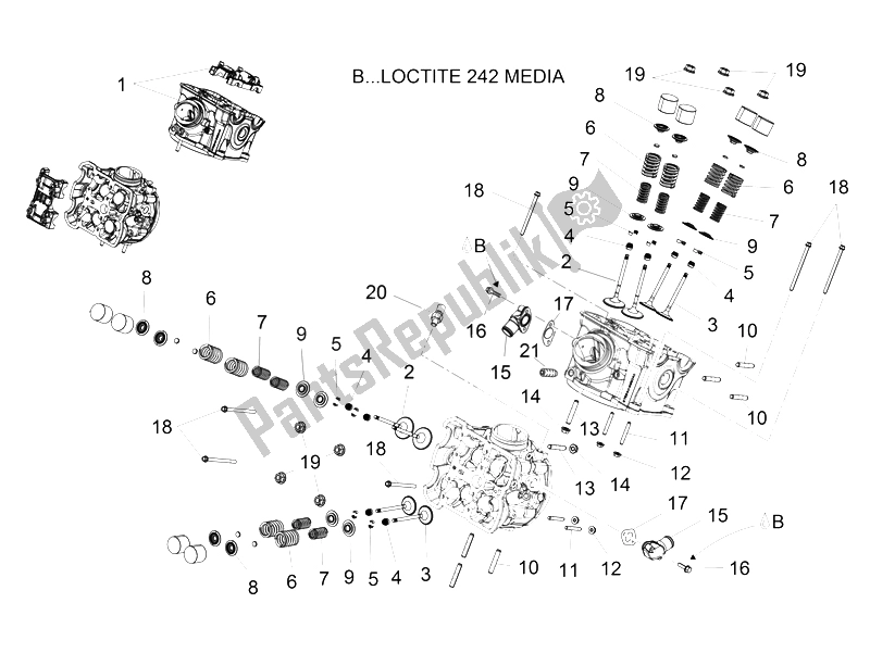 All parts for the Cylinder Head - Valves of the Aprilia Caponord 1200 Carabinieri 2015