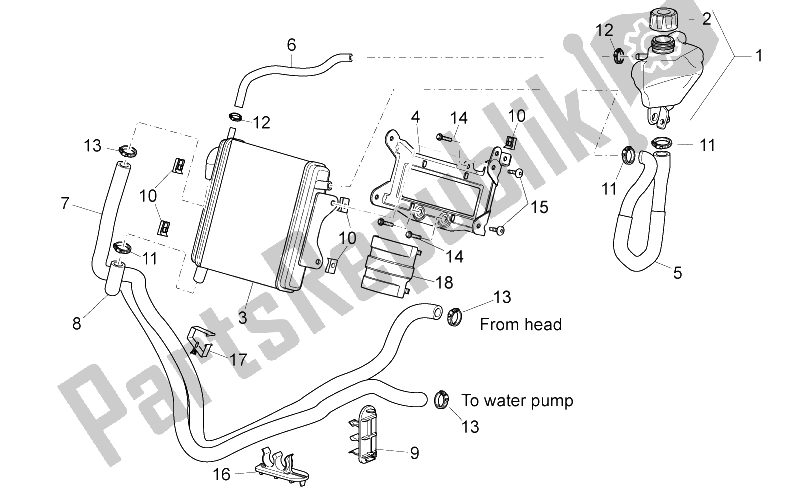 Alle onderdelen voor de Koelsysteem van de Aprilia SR 50 H2O NEW IE Carb 2004