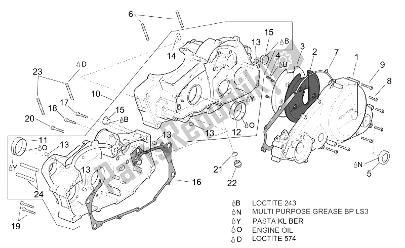 Tutte le parti per il Basamento I del Aprilia Pegaso 650 IE 2001