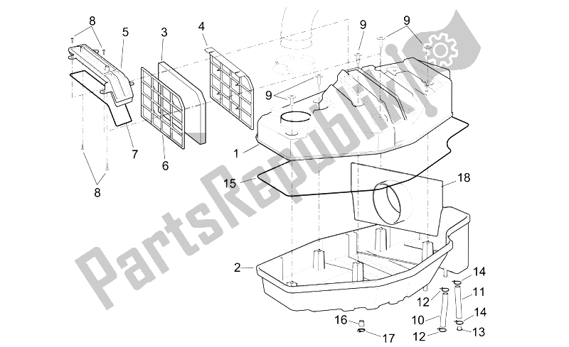 Todas las partes para Caja De Aire de Aprilia Scarabeo 125 250 E2 ENG Piaggio 2004