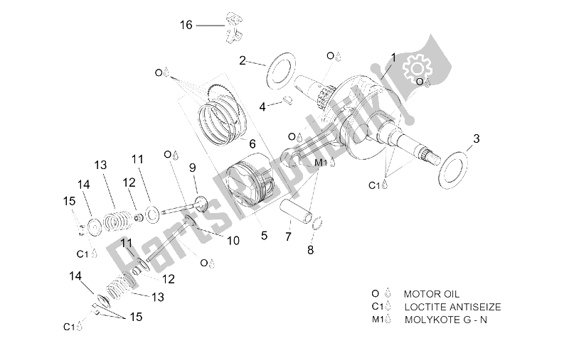 All parts for the Crankshaft - Valves of the Aprilia Leonardo 125 150 1999