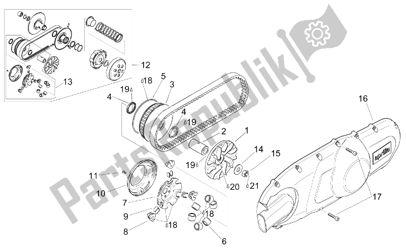 All parts for the Variator - Primary Drive of the Aprilia Scarabeo 125 150 200 ENG Rotax 1999