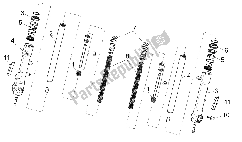 Toutes les pièces pour le Fourche Avant du Aprilia Sport City ONE 50 2T 2V E3 2008