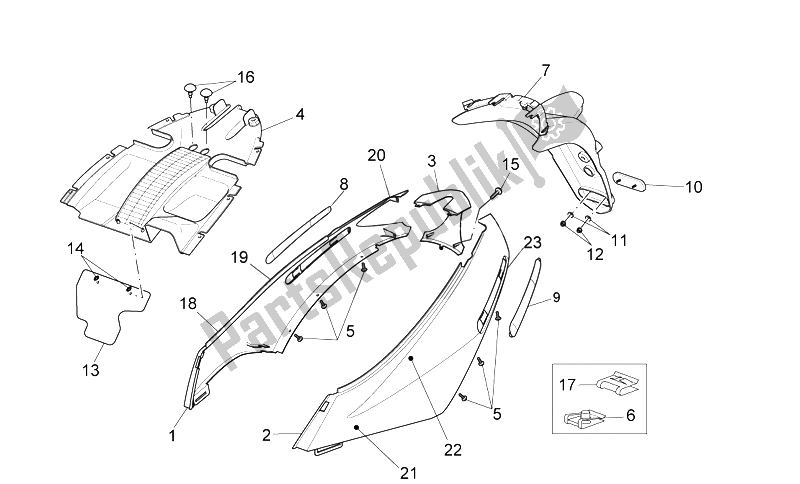 Todas las partes para Cuerpo Trasero Ii de Aprilia Sport City Street 125 4T 4V E3 2012