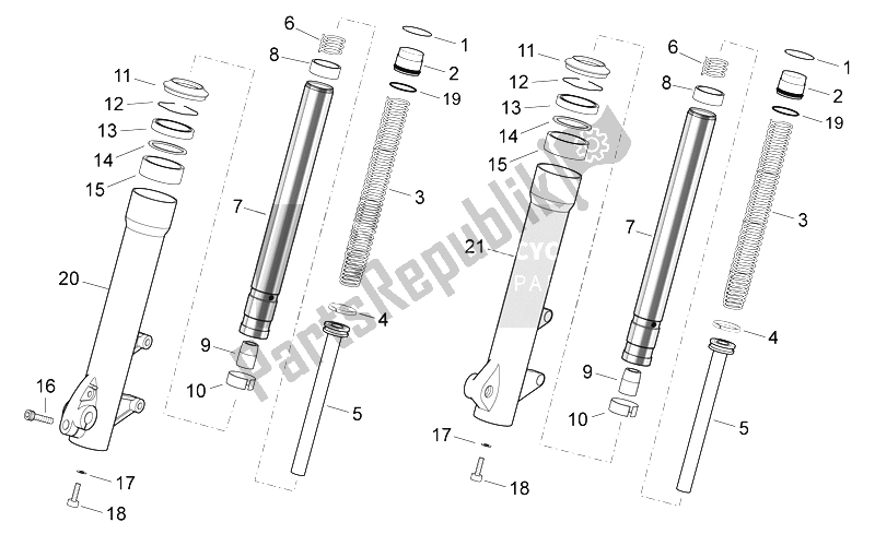 Alle Teile für das Vordergabel Ii des Aprilia Scarabeo 400 492 500 Light 2006