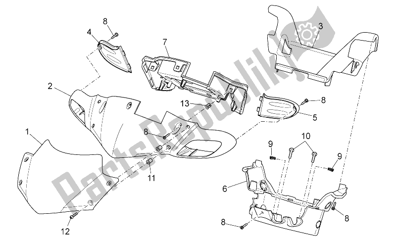 Alle Teile für das Vorderkörper I des Aprilia SR 50 H2O NEW IE Carb 2004