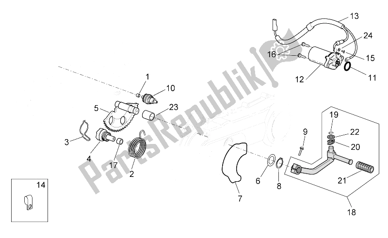 All parts for the Kick-start Gear/starter Motor of the Aprilia Scarabeo 100 4T E3 NET 2009