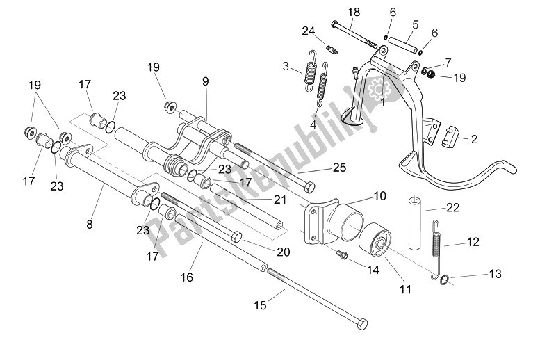 All parts for the Central Stand - Connecting Rod of the Aprilia Mojito 125 E3 2008